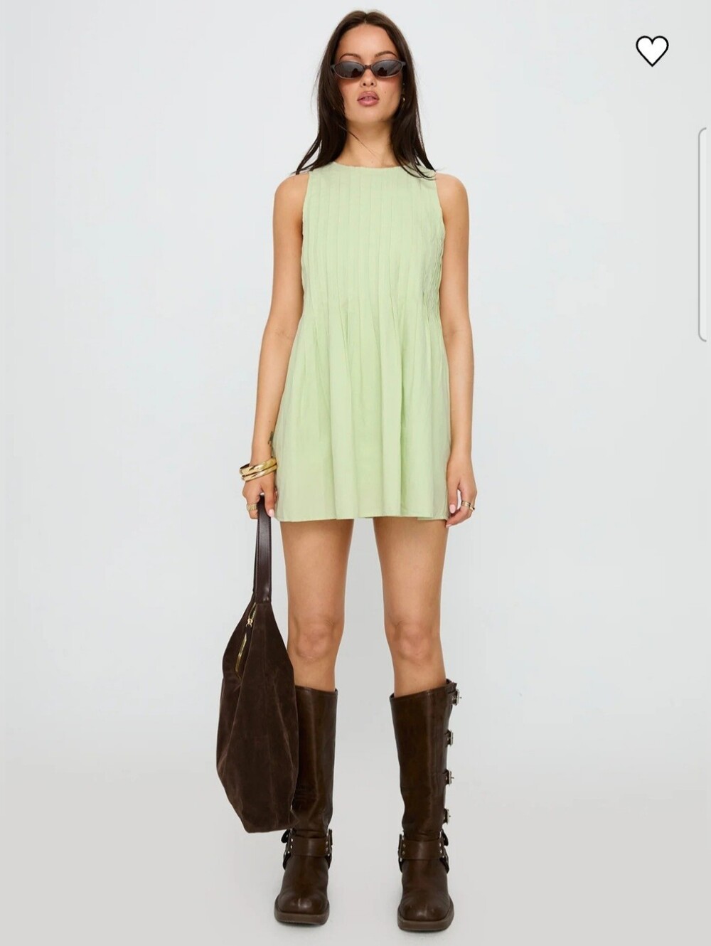 Princess Polly Dreamboat Sleeveless Matcha  Pleated Minidress NWT Size 12 Flawed